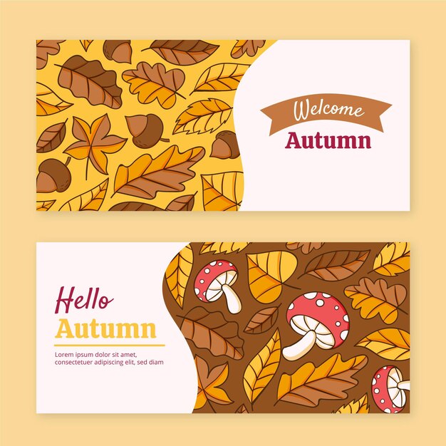 Hand drawn autumn horizontal banners set