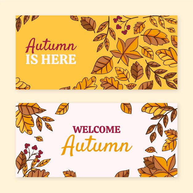 Hand drawn autumn horizontal banners set