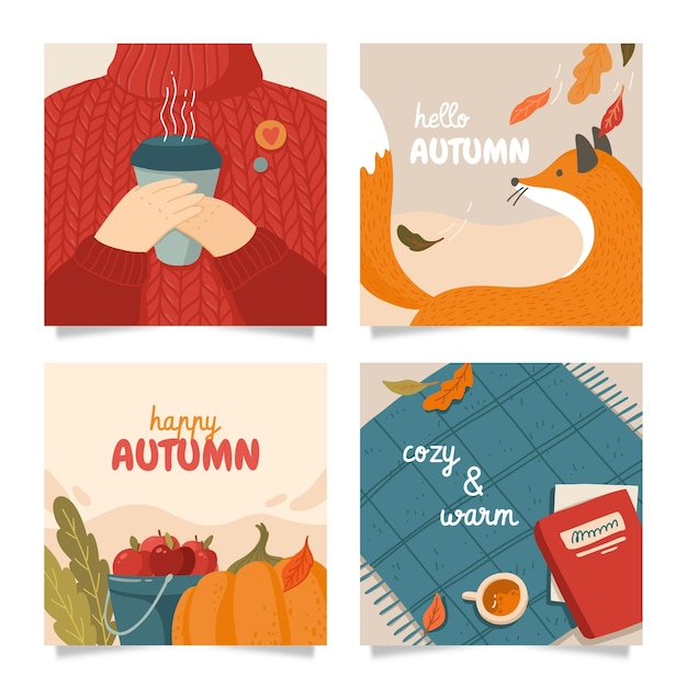 Free Vector hand drawn autumn instagram posts collection