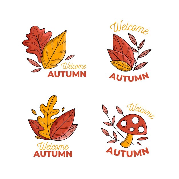 Hand drawn autumn label set