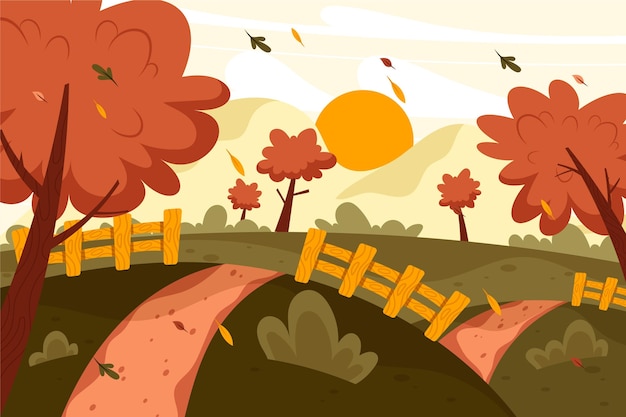 Free Vector hand drawn autumn landscape