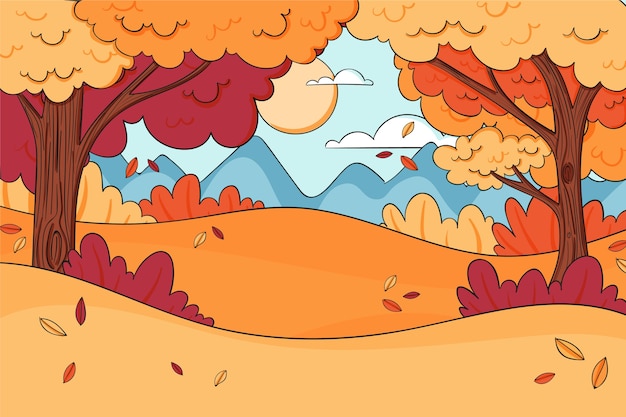 Free Vector hand drawn autumn landscape