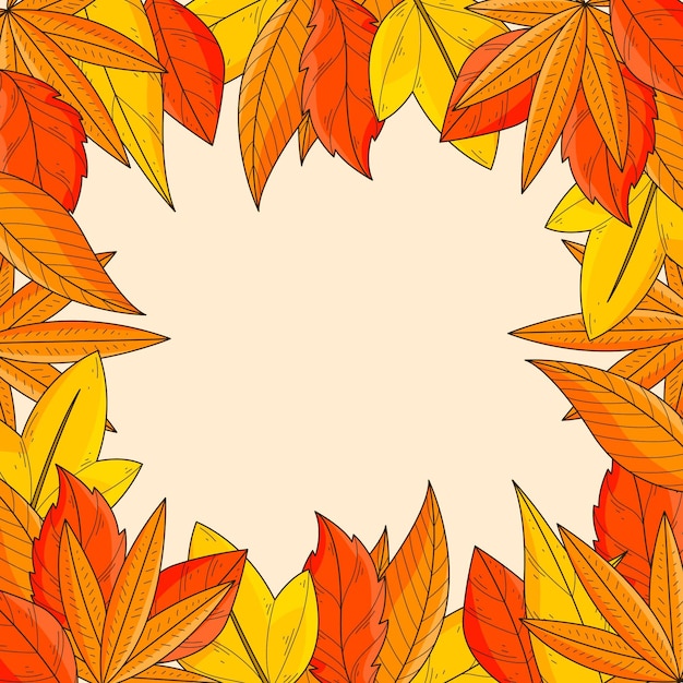 Hand drawn autumn leaves frame background