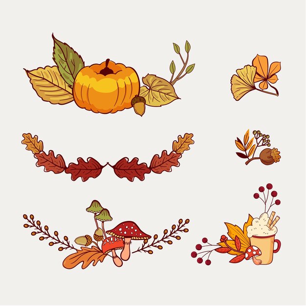 Hand drawn autumn ornaments collection