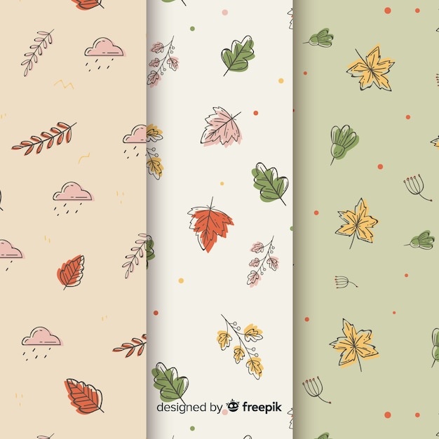 Hand drawn autumn pattern collection