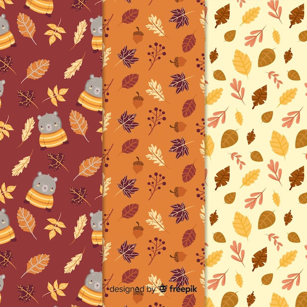 Hand drawn autumn pattern collection