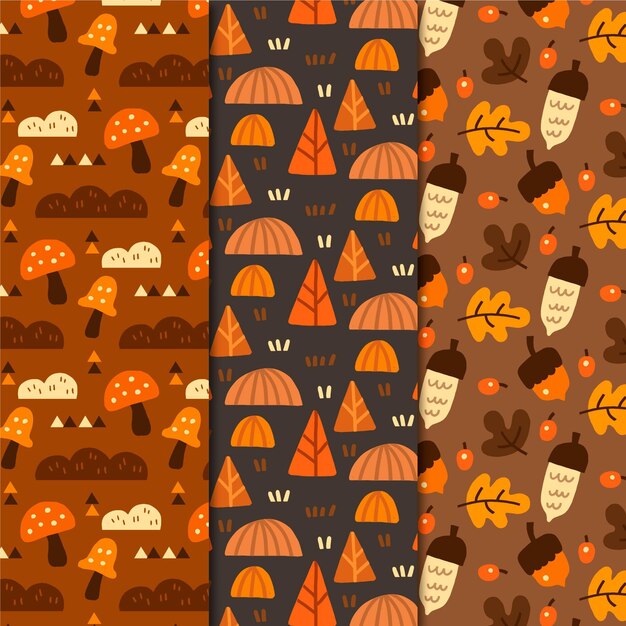 Hand drawn autumn pattern collection