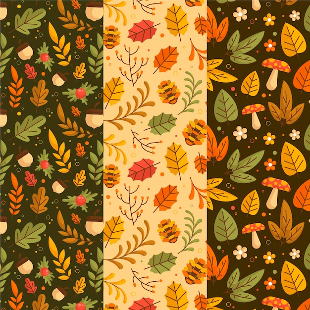 Hand drawn autumn pattern collection