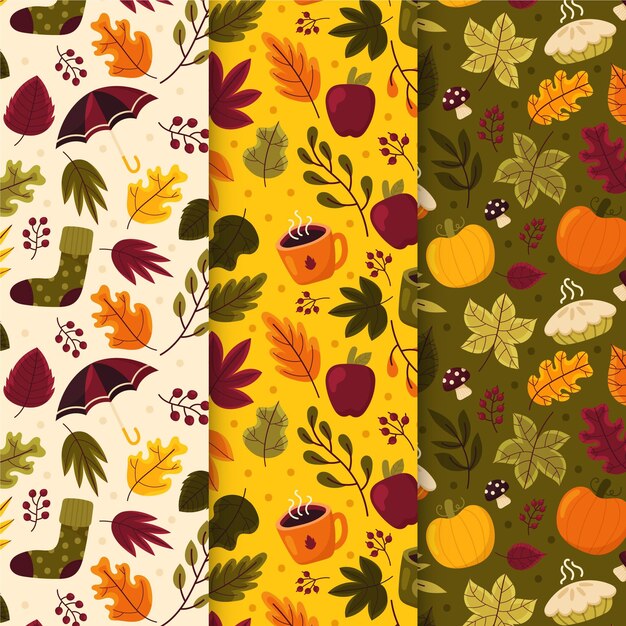 Hand drawn autumn pattern collection