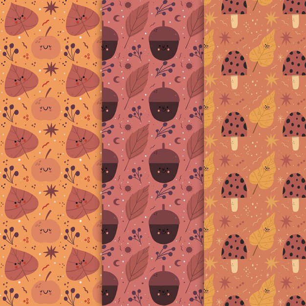 Hand drawn autumn pattern collection