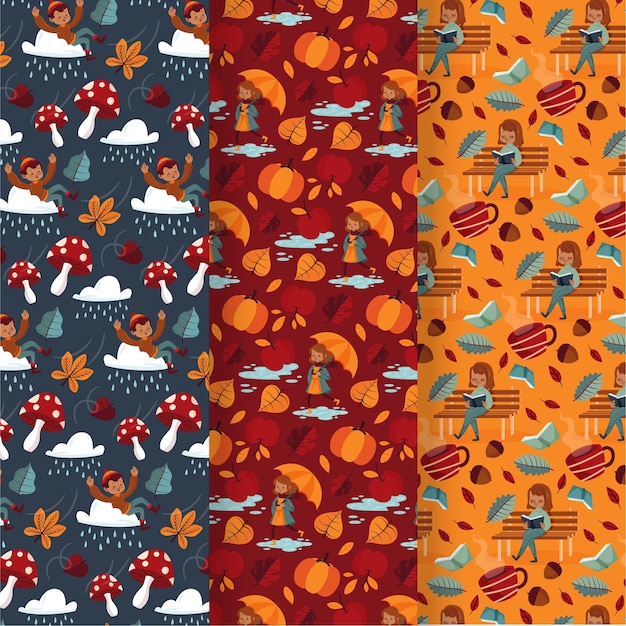 Free Vector hand drawn autumn pattern collection