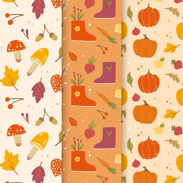 Hand drawn autumn pattern collection