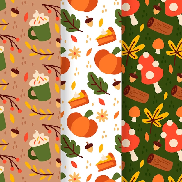 Hand drawn autumn pattern collection