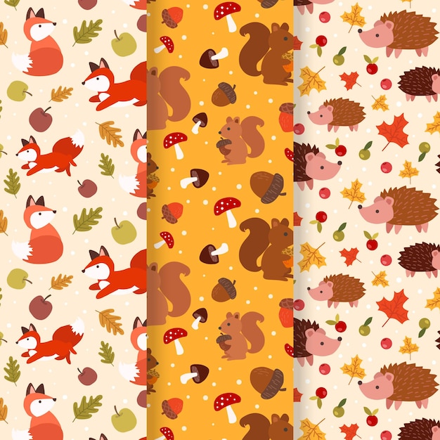 Hand drawn autumn patterns collection