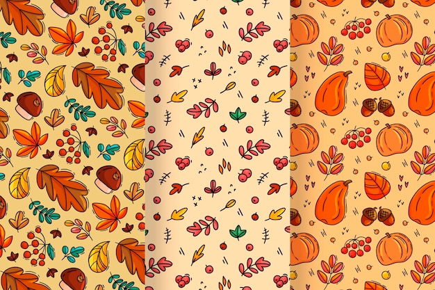 Free Vector hand drawn autumn patterns collection