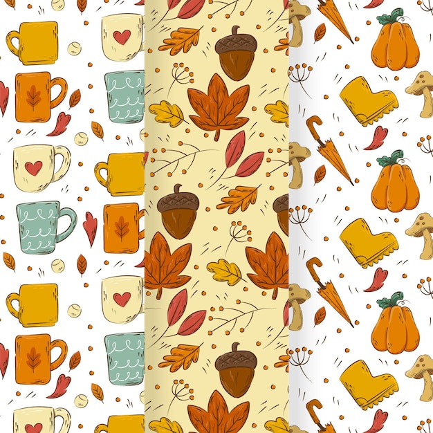 Hand drawn autumn patterns collection