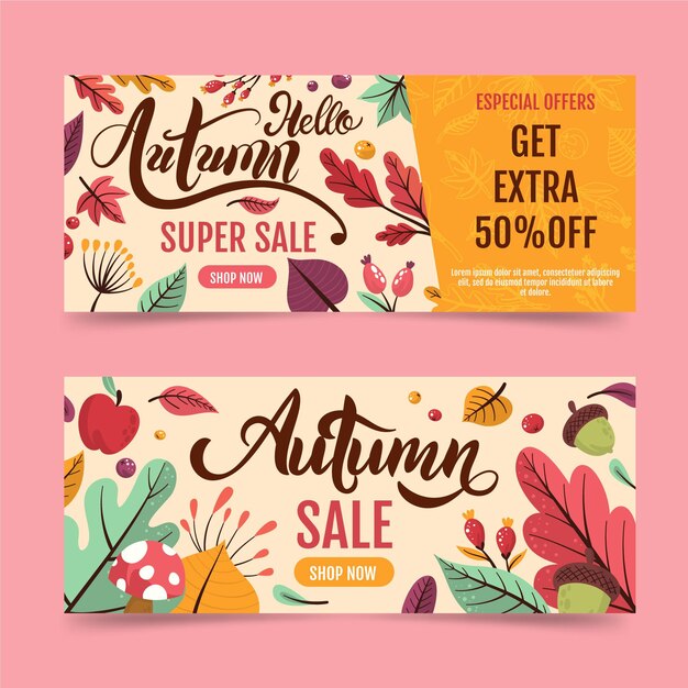 Hand drawn autumn sale banners pack