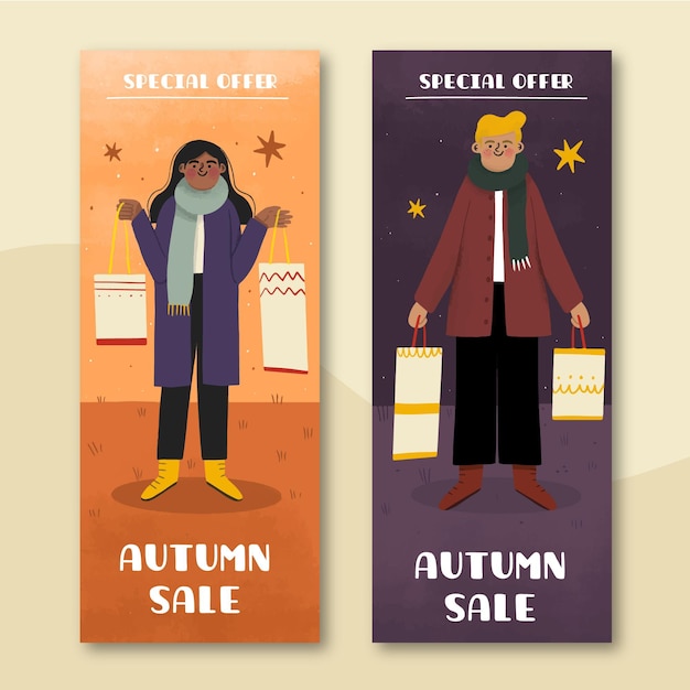 Free Vector hand drawn autumn sale banners template