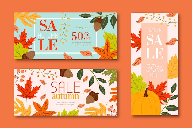 Hand drawn autumn sale banners