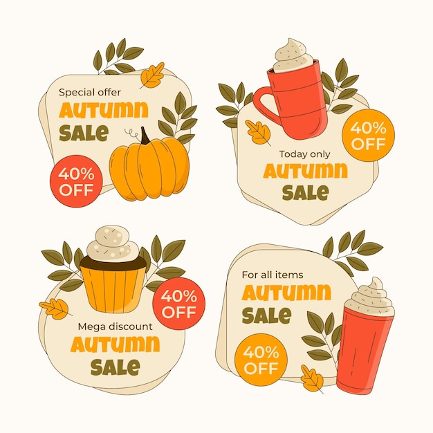 Free Vector hand drawn autumn sale labels collection