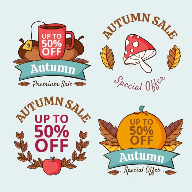 Hand drawn autumn sale labels collection