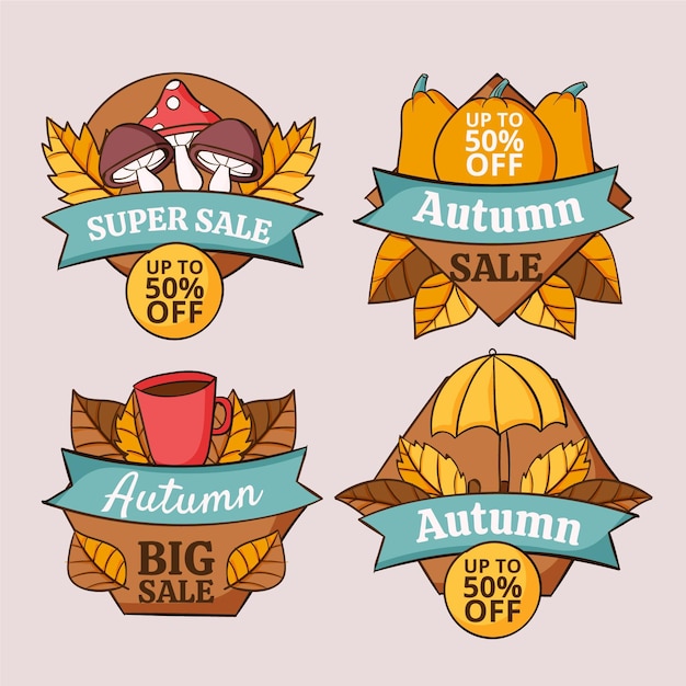 Hand drawn autumn sale labels collection