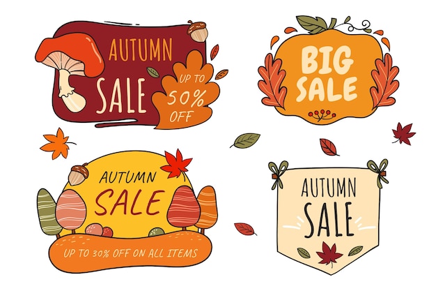 Hand drawn autumn sale labels collection