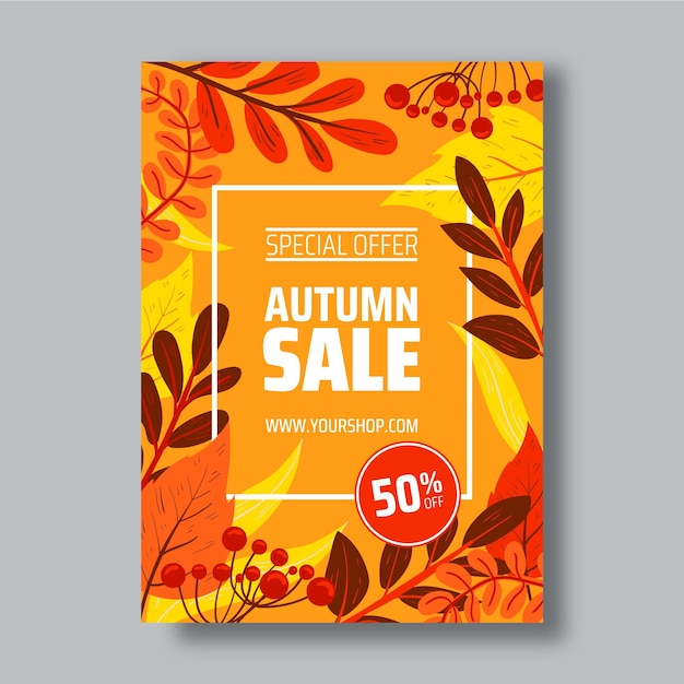 Hand drawn autumn sale vertical poster template