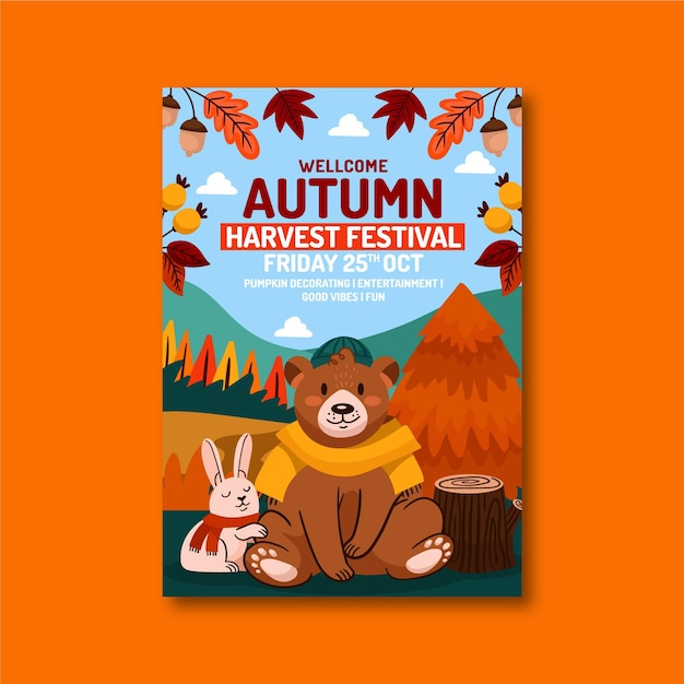 Hand drawn autumn vertical flyer template