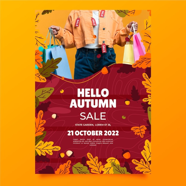 Hand drawn autumn vertical flyer template