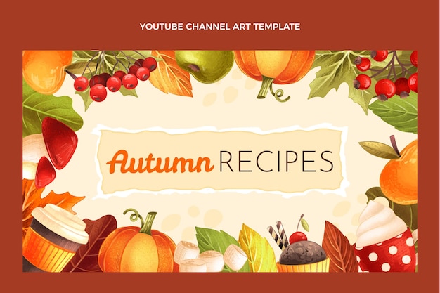 Hand drawn autumn youtube channel art template