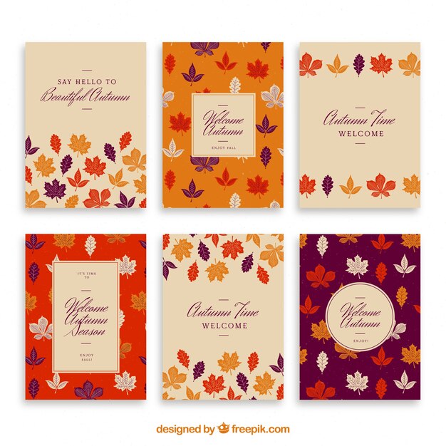 Hand drawn autumnal card collection