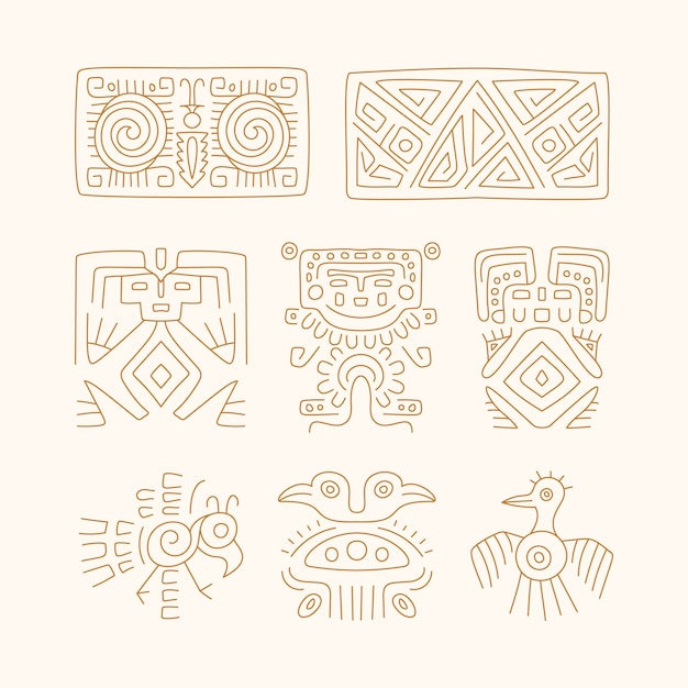 Free vector hand drawn aztec symbol set