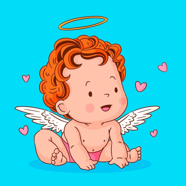 Hand drawn baby angel drawing illustration