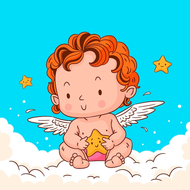 Free vector hand drawn baby angel drawing illustration