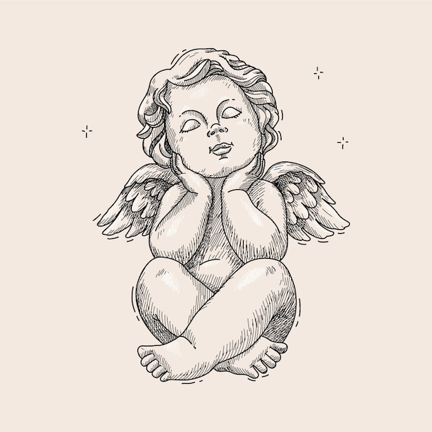 Hand drawn baby angel drawing illustration