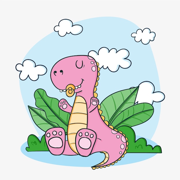 Hand drawn baby dinosaur illustrated