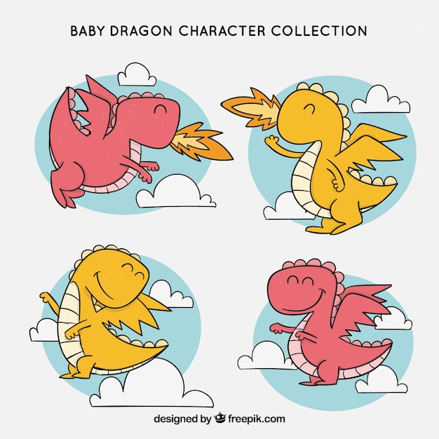 Free Vector hand drawn baby dragon character collectio