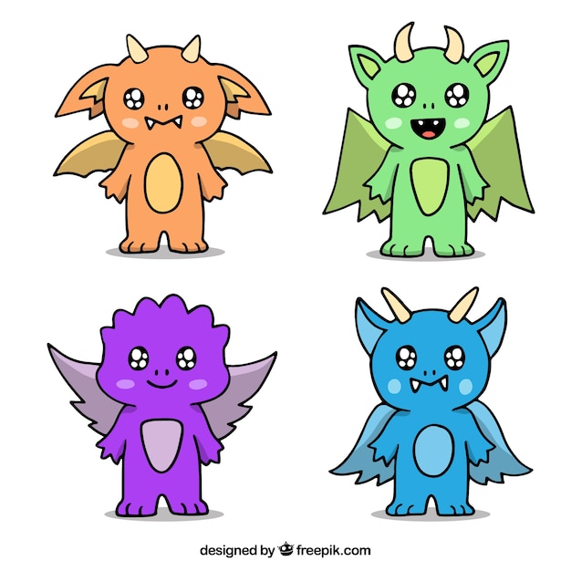 Free Vector hand drawn baby dragon character collectio