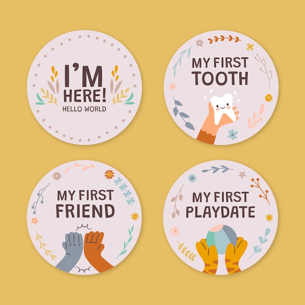 Free Vector hand drawn baby milestone cards design