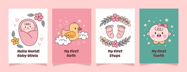 Hand drawn baby milestone cards template