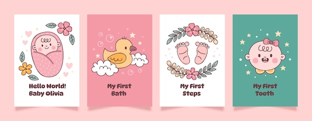 Hand drawn baby milestone cards template