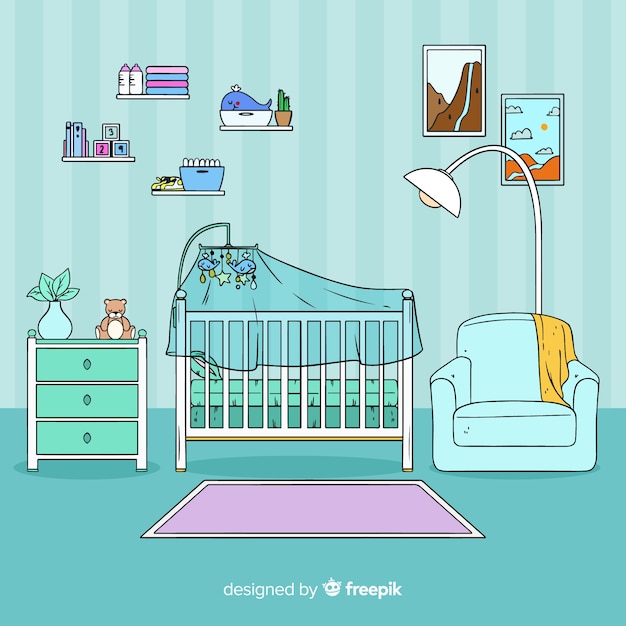 Free Vector hand drawn baby room background