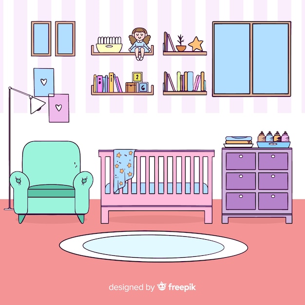 Free Vector hand drawn baby room background