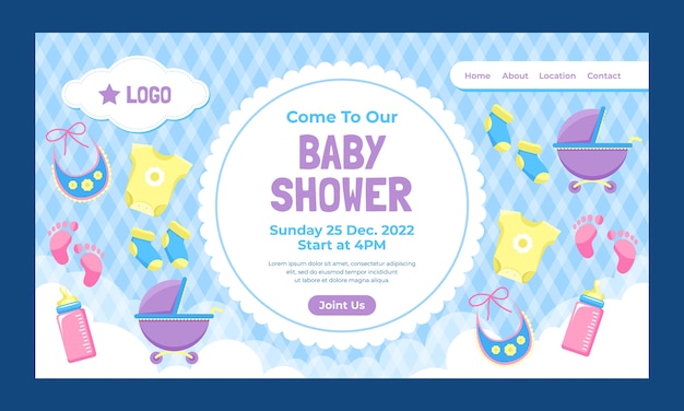 Hand drawn baby shower landing page template