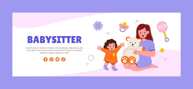 Hand drawn babysitting  facebook cover template