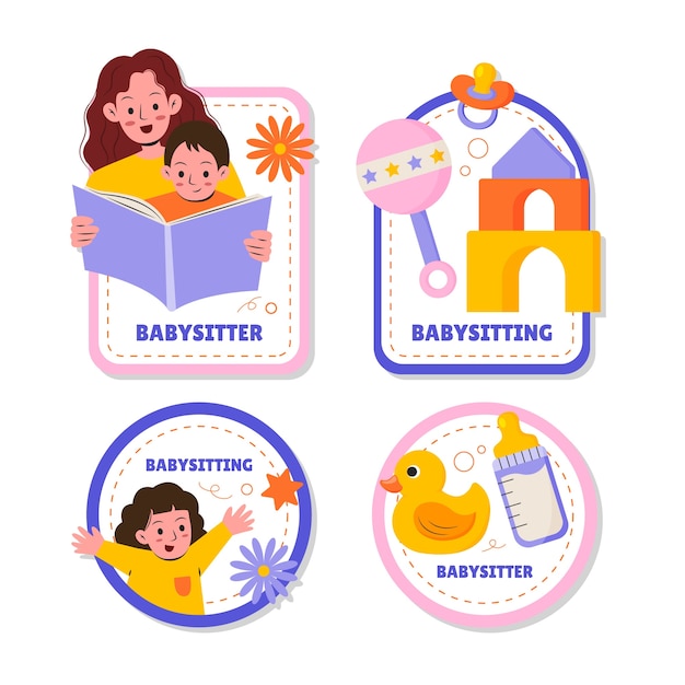 Hand drawn babysitting  labels