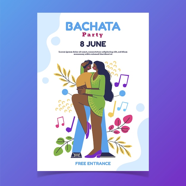 Hand drawn bachata party poster