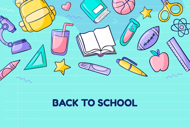 Hand drawn back to school background with school supplies