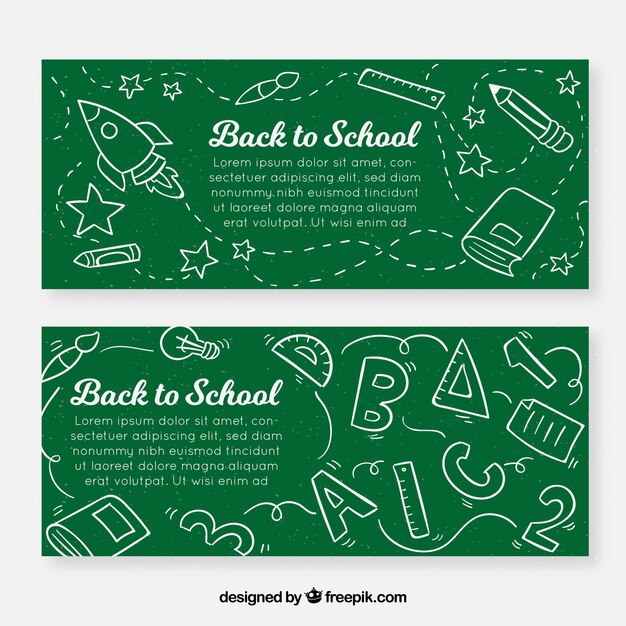 Hand drawn back to school banners in chalk style